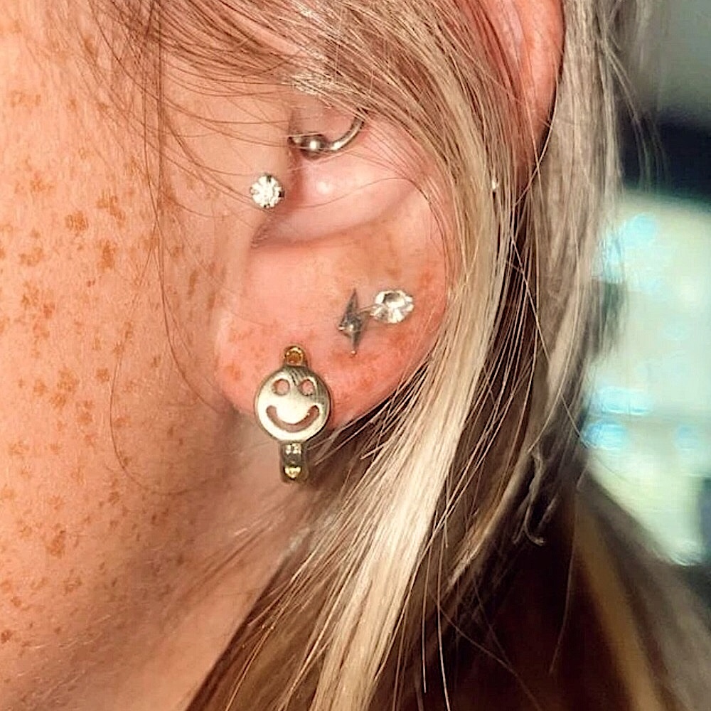 NWT | 18K Gold Plated Smile Earring Smiley Face Minimalist Huggie Hoops • Happy